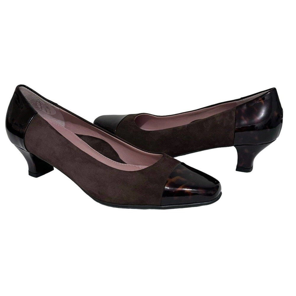 Beautifeel 7.5 Rebecca Pumps Classic Brown Suede Tortoise Patent Cap Toe